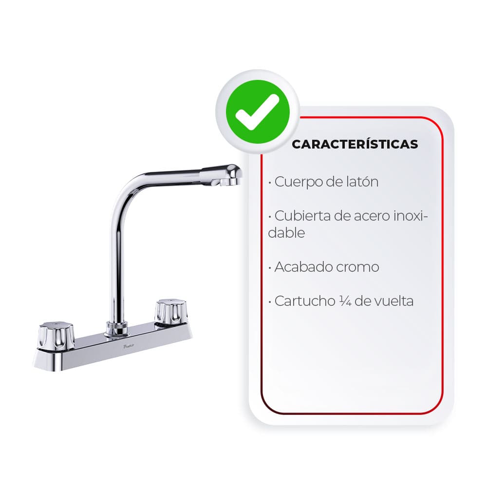 IUSA - Mezcladora de 8” para Cocina con Cuello Tipo Cobra y Manerales Hexagonales, Primo Esencial, IUSA