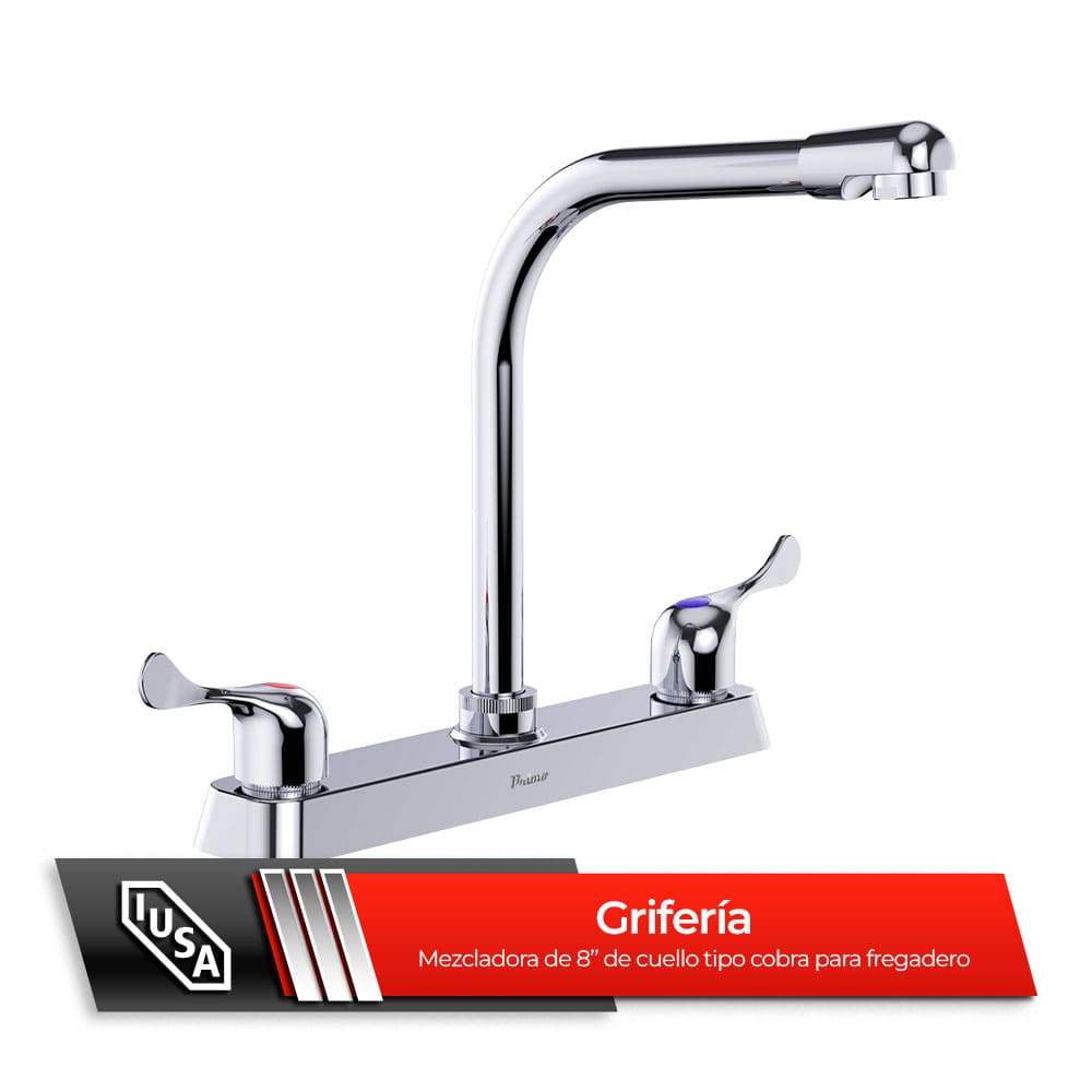 IUSA - Mezcladora de 8” para Cocina con Cuello Tipo Cobra y Manerales de Palanca, Primo Esencial, IUSA