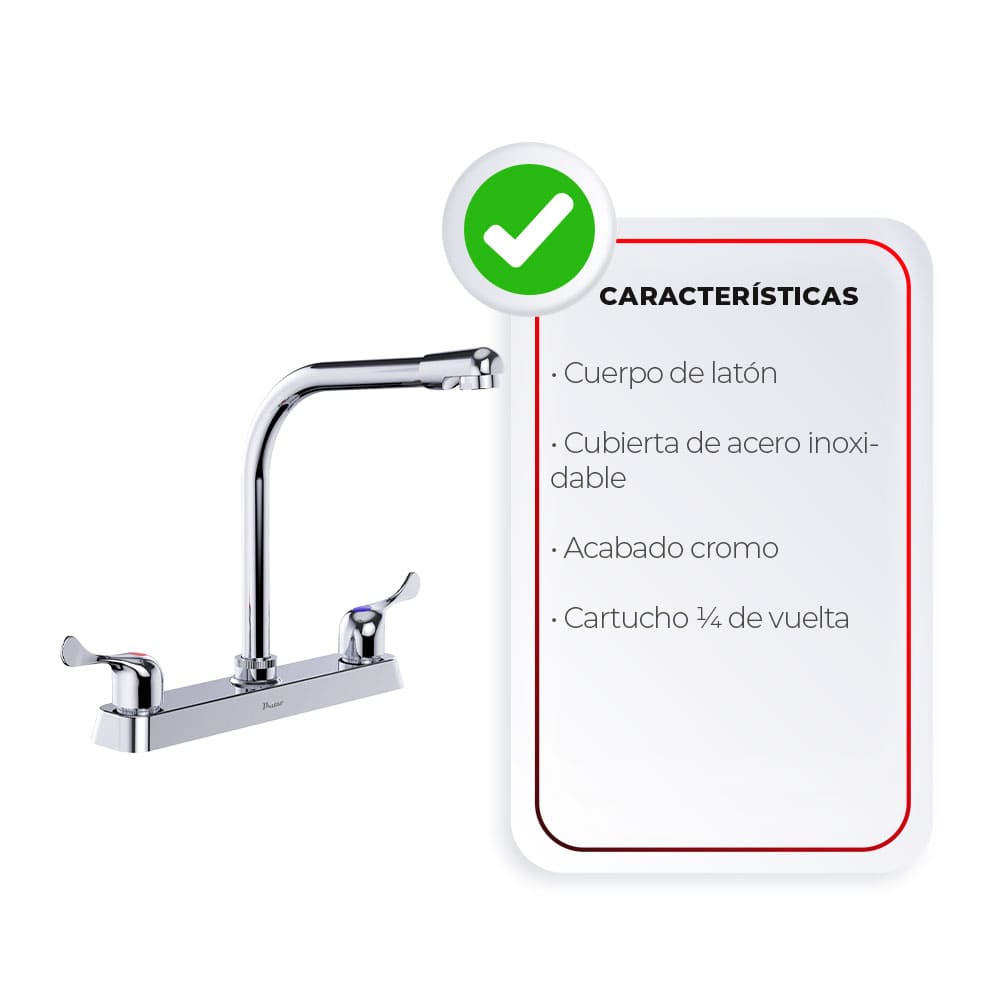 IUSA - Mezcladora de 8” para Cocina con Cuello Tipo Cobra y Manerales de Palanca, Primo Esencial, IUSA