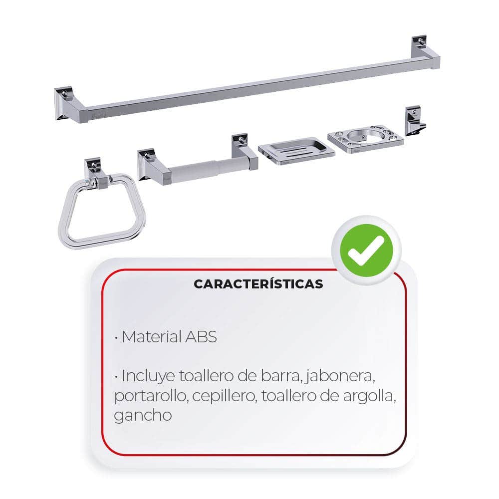 IUSA - Juego de 6 Accesorios para Baño con Kit de Instalación, Cromo, Primo Eseencial, IUSA