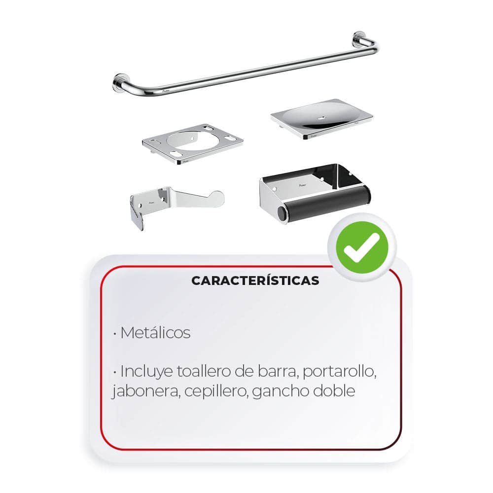IUSA - Juego de 5 Accesorios Metálicos para Baño con Kit de Instalación, Cromo, Primo Esencial, IUSA