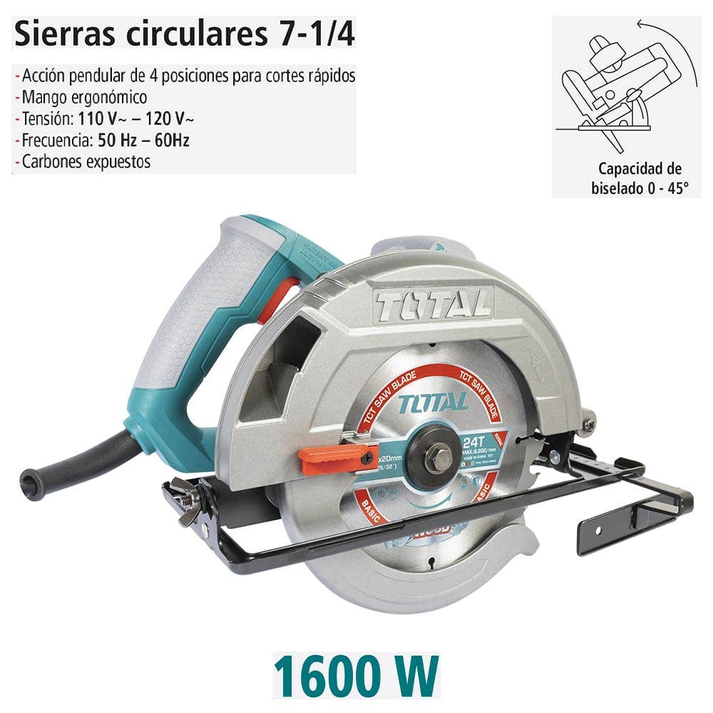 IUSA - Sierra Circular, Total, 7-1/4”, Industrial, 1600 W.