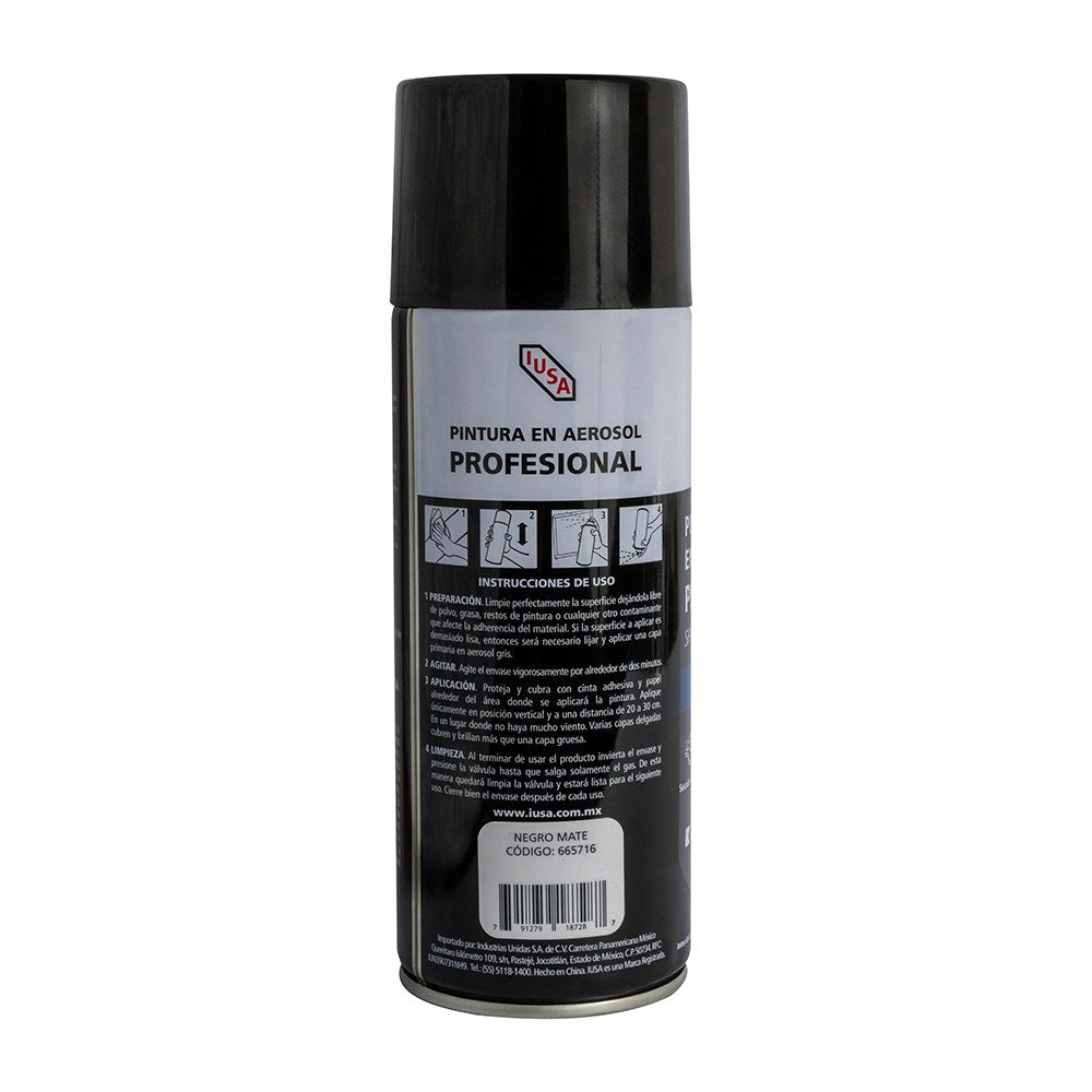 IUSA - Pintura en aerosol profesional mate, negro, IUSA