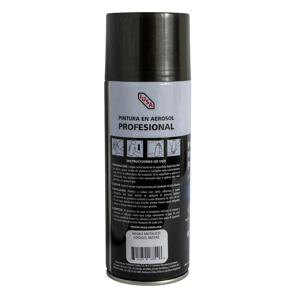 IUSA - Pintura en aerosol profesional metálica, negro, IUSA