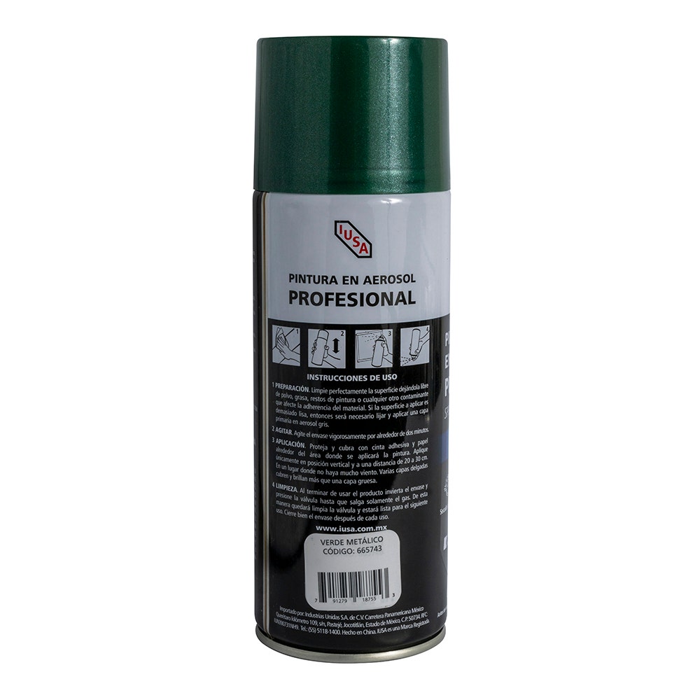 IUSA - Pintura en aerosol profesional metálica, verde, IUSA