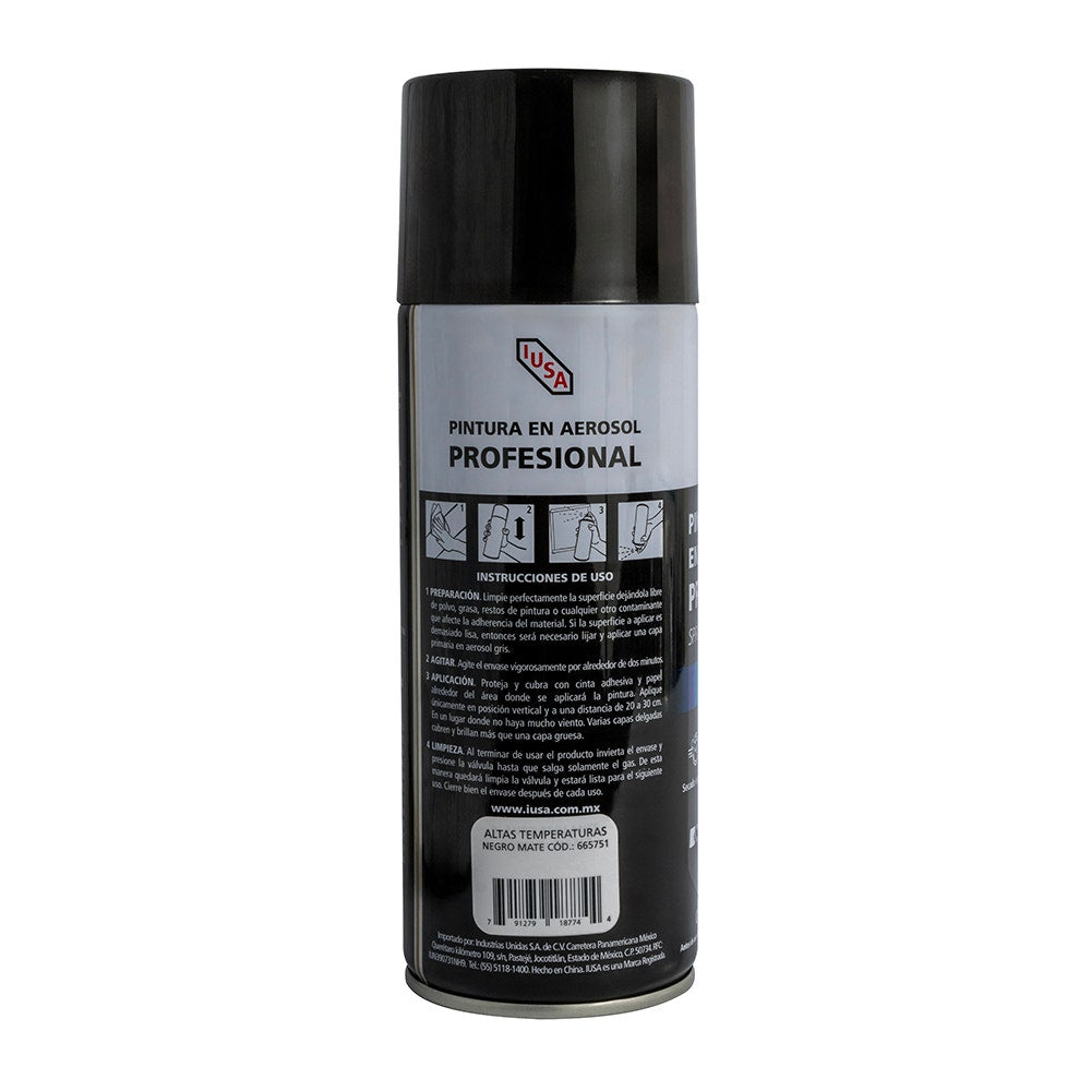 IUSA - Pintura en aerosol profesional mate, negro alta temperatura, IUSA
