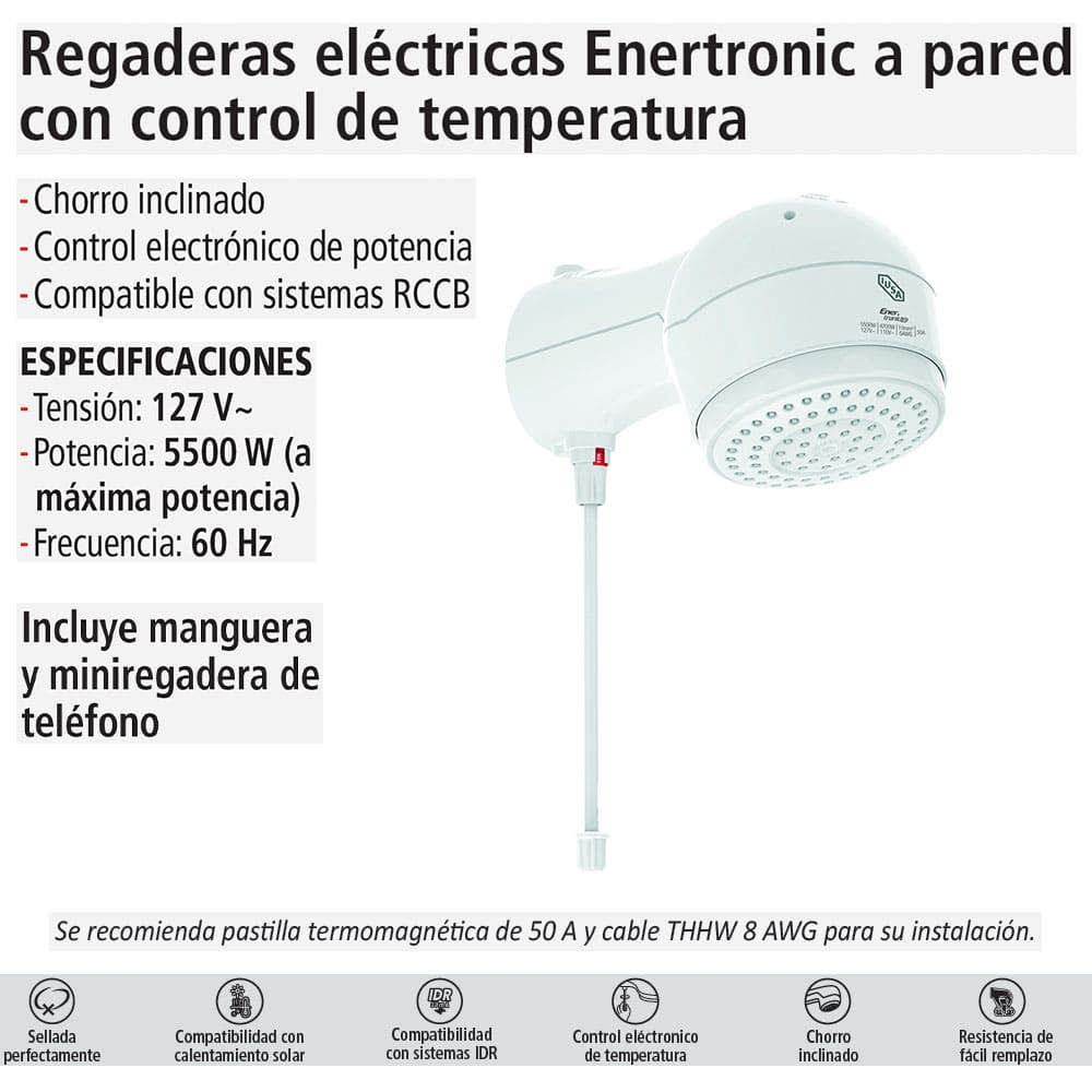 IUSA - Regadera electrónica de temperatura progresiva, blanca, IUSA Rain