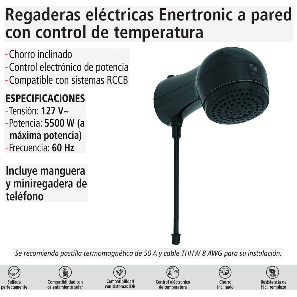 IUSA - Regadera electrónica de temperatura progresiva, negra, IUSA Rain