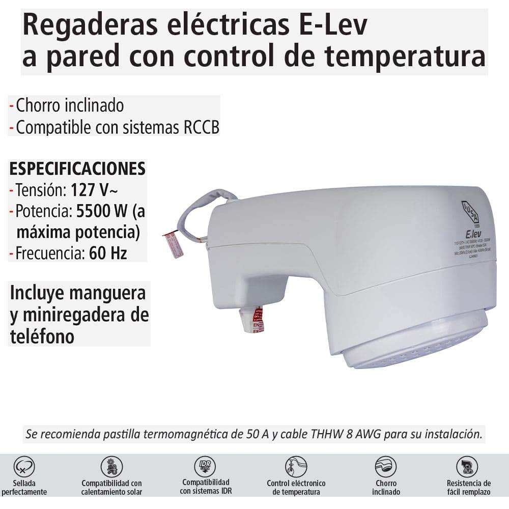 IUSA - Regadera electrónica de temperatura progresiva, blanca, IUSA Rain