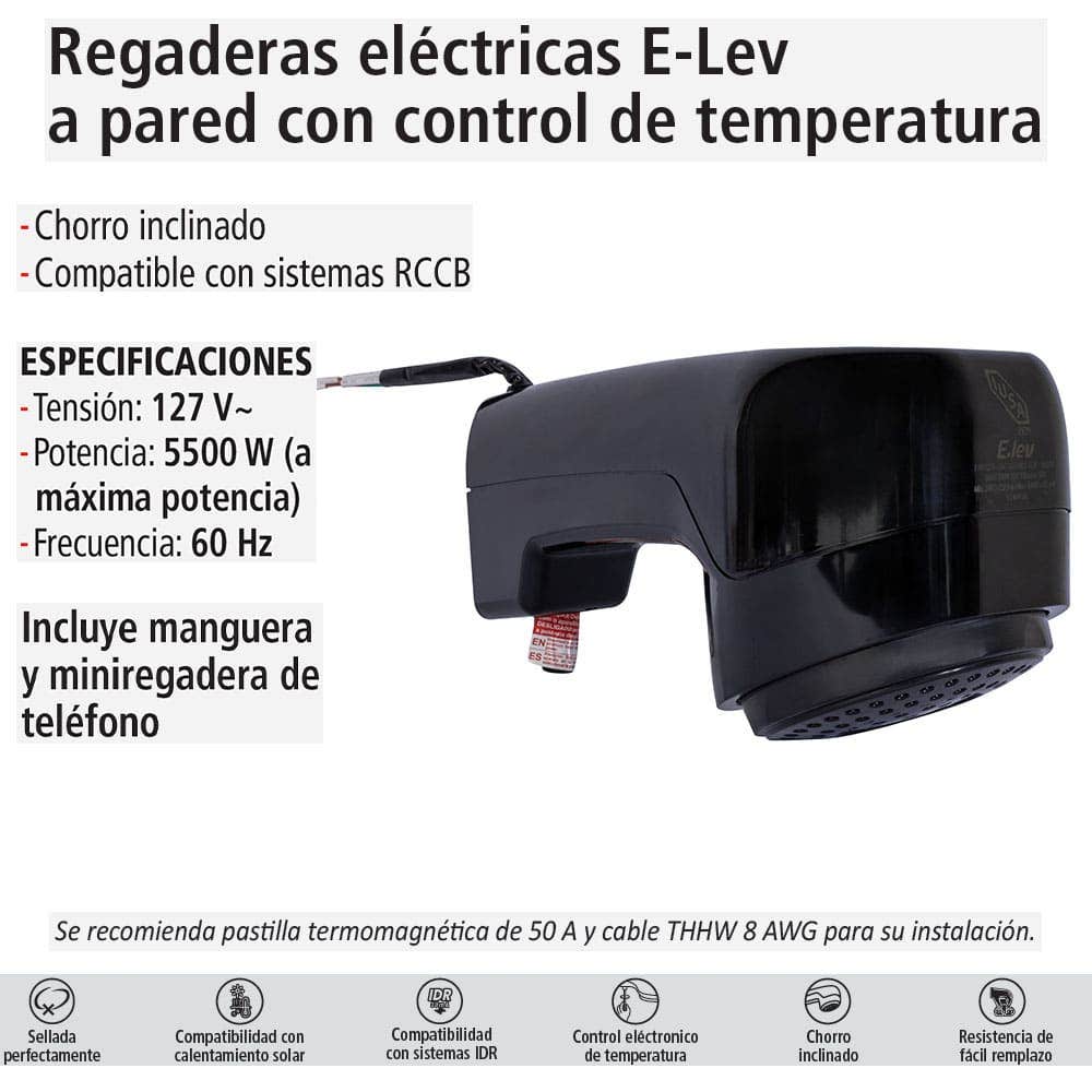 IUSA - Regadera electrónica de temperatura progresiva, negra, IUSA Rain