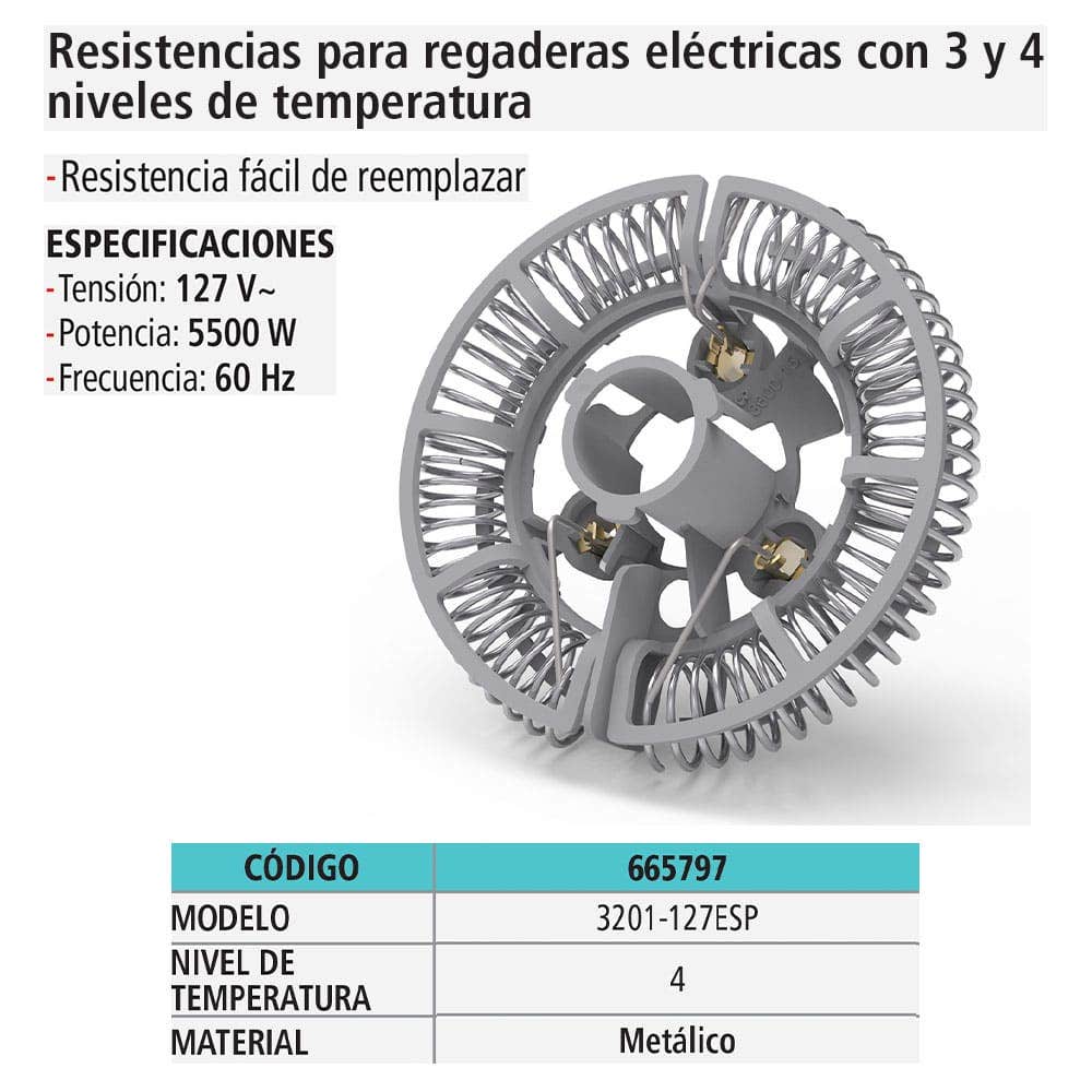 IUSA - Resistencia de reemplazo para regadera de 4 temperaturas, Primo Esencial, IUSA