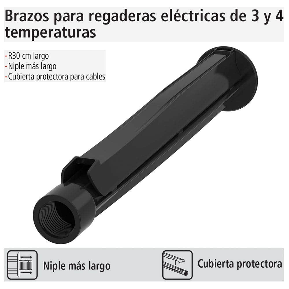 IUSA - Brazo para regadera negro, 30 cm, Primo Esencial, IUSA