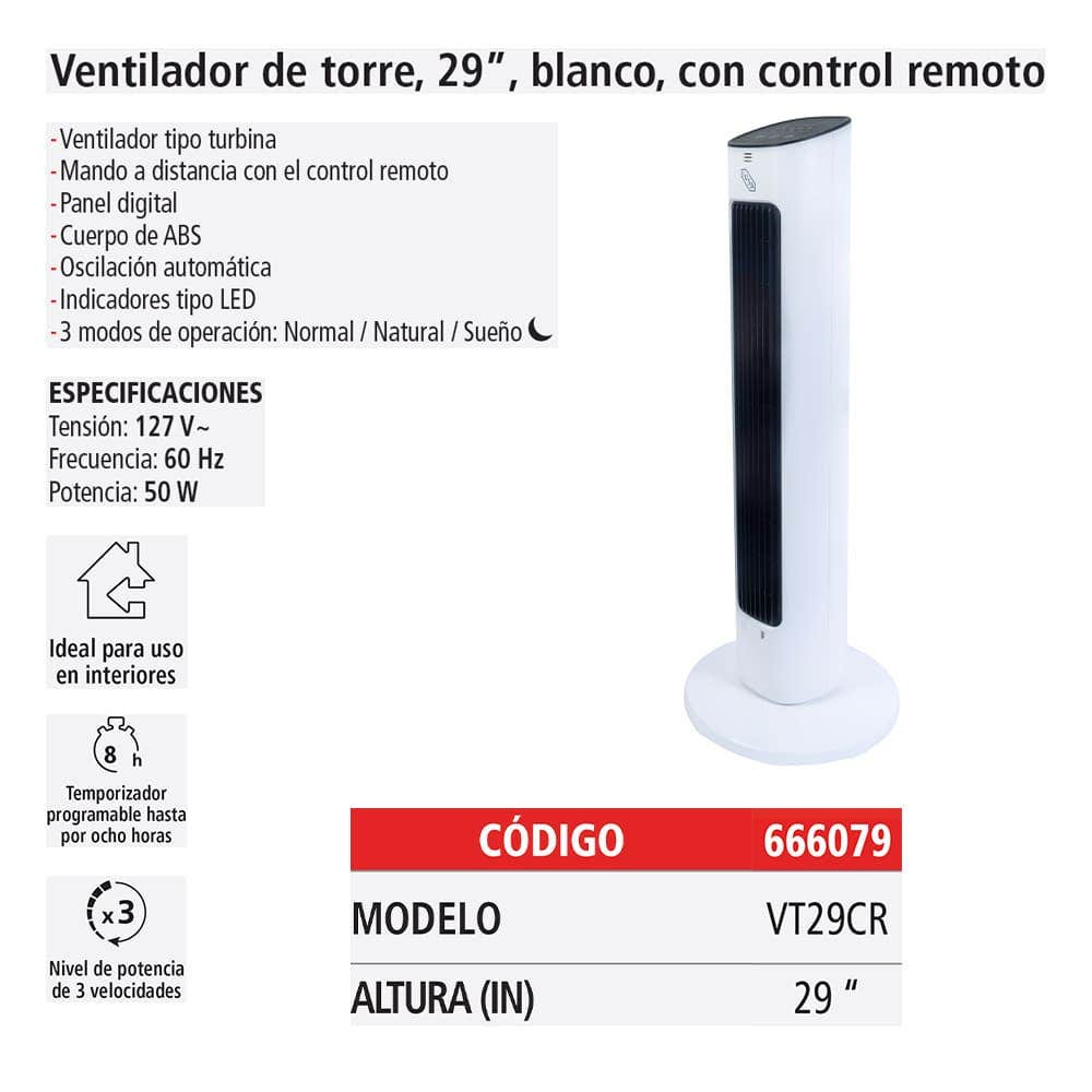 IUSA - Ventilador de torre 29” con control remoto vt29cr blanco iusa