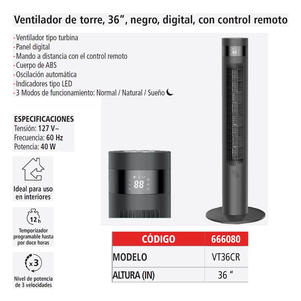 IUSA - Ventilador de torre 36" digital con control remoto IUSA