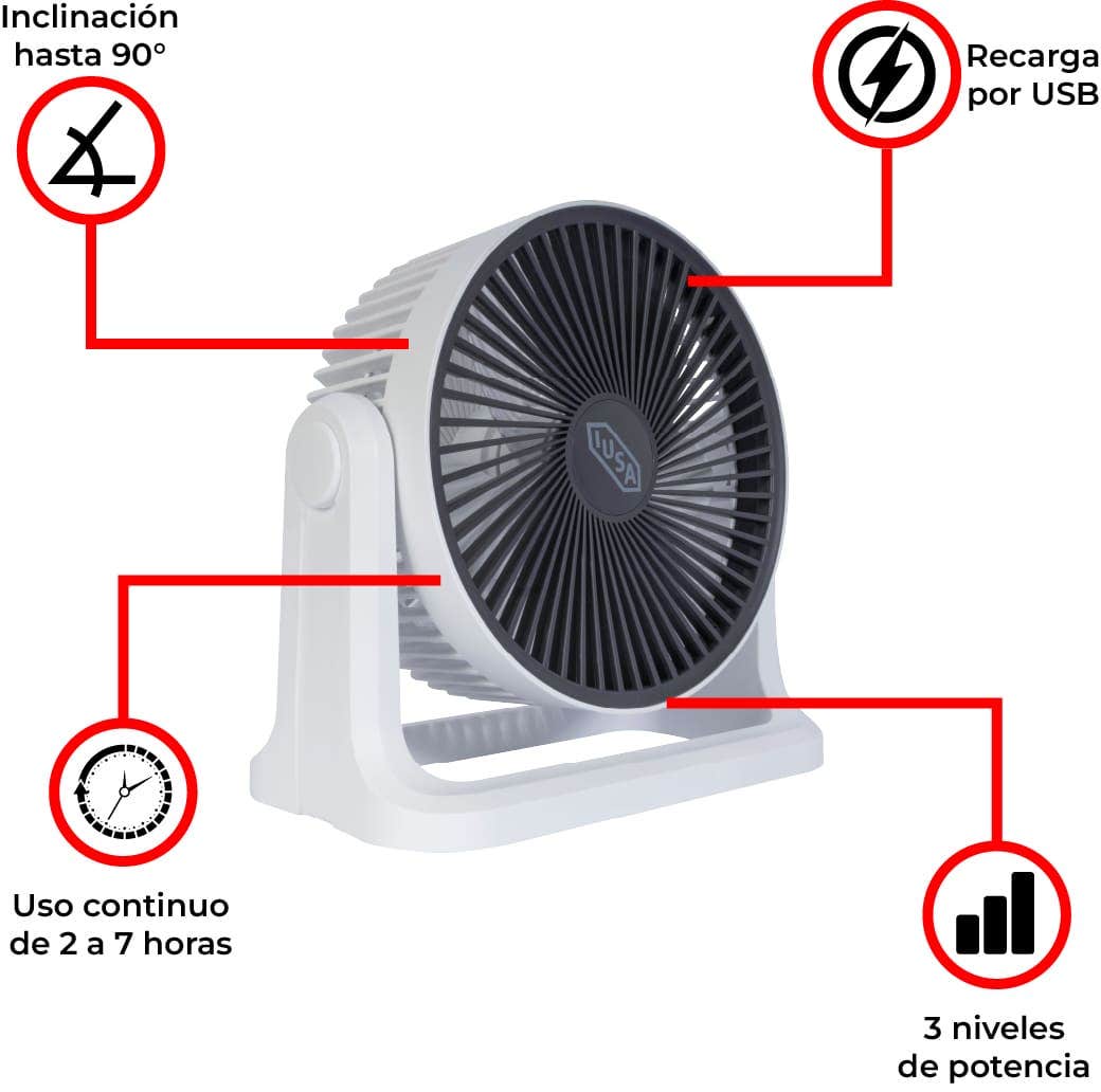 IUSA - Ventilador personal recargable 8" blanco IUSA