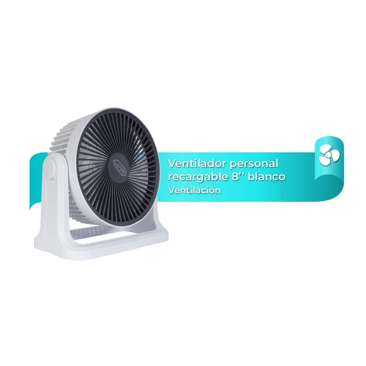 IUSA - Ventilador personal recargable 8" blanco IUSA