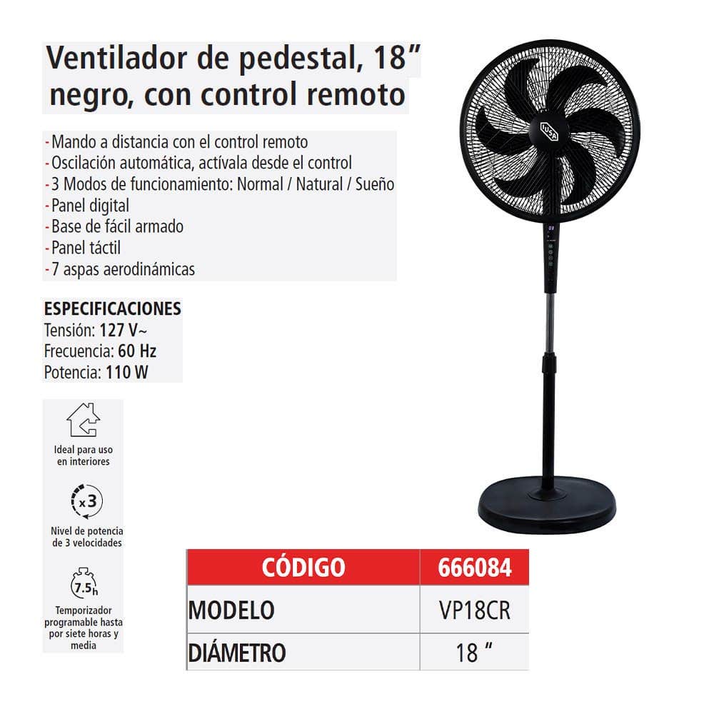 IUSA - Ventilador de pedestal 18" digital con control remoto IUSA