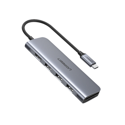 UGREEN - HUB USB-C Multipuertos / HDMI 4K@30Hz  / 3 Puertos USB-A 3.0 / Lector Tarjeta SD+TF (Uso Simultáneo) / 6 en 1 / Carcasa de Aluminio.