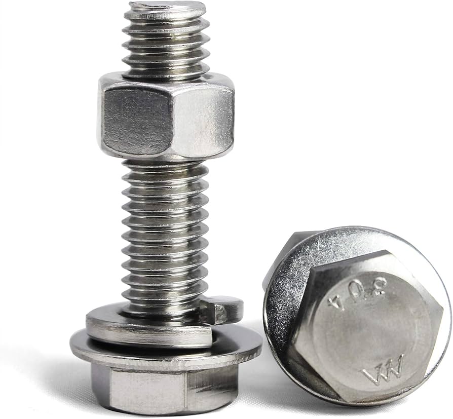 HUBBELL - Tornillos de Acero Inoxidable de 1/4" con tuerca hexagonal y rondanas.