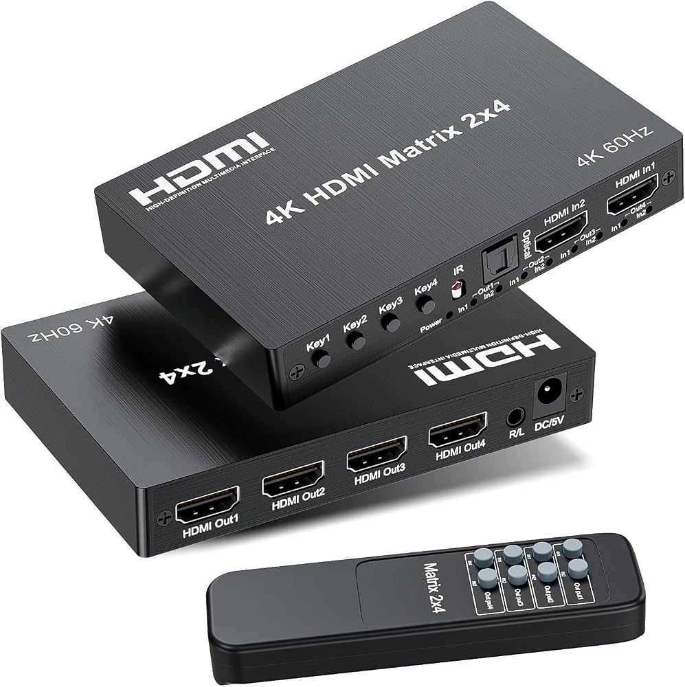 UGREEN - Conmutador Matriz HDMI 2.0 4X4 / Resolución 4K x 2K@60Hz / HDCP 2.2, 1.4 / 3D / Formatos de audio DTS, DSD, Dolby AC3 5.1 y 7.1 / Carcasa de Metal / Mantiene la Memoria de Configuración.
