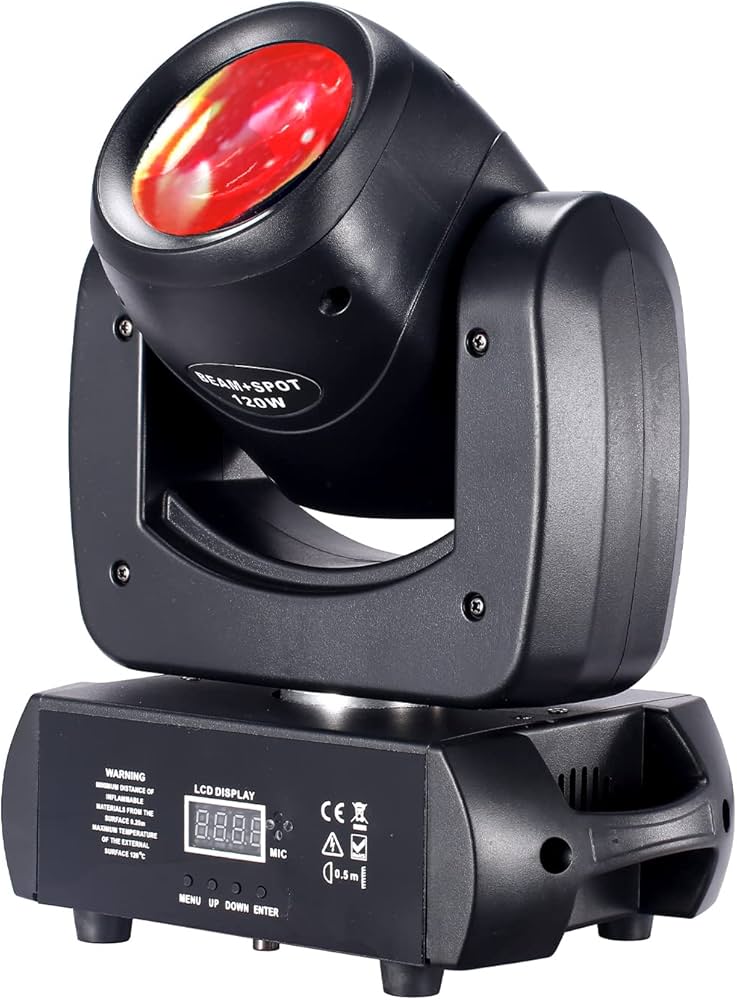 EPCOM PROAUDIO - Foco LED Entertainment Light 120W / 7 Colores + Luz Blanca / 8 Gobos + Círculo Blanco / Prisma 6+12 / Escaneo Horizontal 540° Vertical 172° / Control DMX y Voz / 50,000 Horas Vida Útil