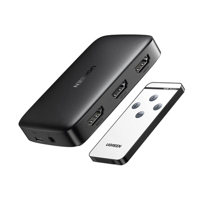 UGREEN - Conmutador HDMI (Switch) 4K@30Hz | 3 Entradas a 1 Salida | 3D | Transmisión Estable | Incluye Control Remoto | Receptor de Infrarrojos | Indicador LED | Chip Inteligente | Incluye Cable Micro USB para Alimentación.