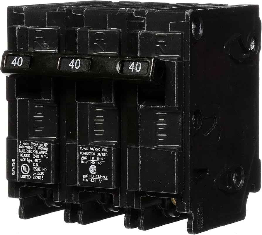 SIEMENS - Interruptor automático enchufable tipo QP 3 polos, 40 amp