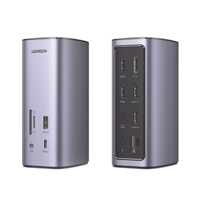 UGREEN - HUB USB-C (Docking Revodok Pro) 12 en 1 | 2 USB-A 3.0 | 1 USB-C PD Carga 100W | 1 USB-A 3.1 | 1 USB-C 3.1 | HDMI 4K | HDMI 8K Ultra HD | Display Port 4K | RJ45 (Gigabit) | Lector Tarjeta SD + Micro SD (TF) | Jack Audio 3.5mm.