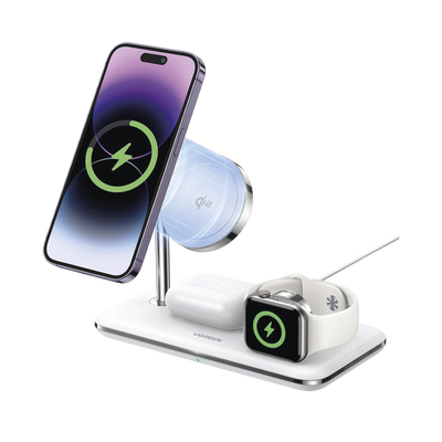 UGREEN - Cargador Inalámbrico MagSafe 3 en 1 | 25W | Certificación Oficial Qi2 | MFI | Perfecto para iPhone, AirPods y Apple Watch  | Carga Adaptativa /Simultanea | Luz Indicadora LED | Incluye Cable.