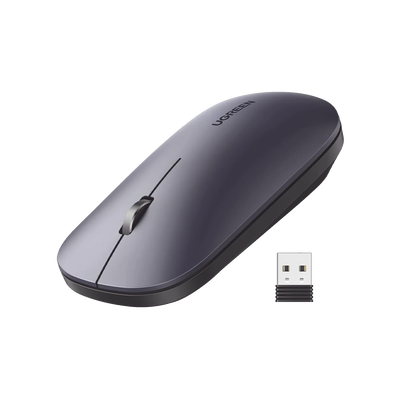 UGREEN - Mouse inalámbrico 2.4 GHz | Ultra Delgado y Silencioso | DPI 1000/1600/2000/4000 (Ajustable)  | Alcance 10m | Scroll de Aluminio | Adaptable a diferentes superficies | Diseño suave al tacto | Contiene Receptor USB | Color Negro.