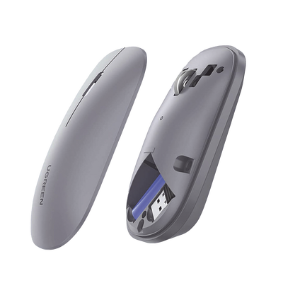 UGREEN - Mouse inalámbrico 2.4 GHz | Ultra Delgado y Silencioso | DPI 1000/1600/2000/4000 (Ajustable) | Alcance 10m | Scroll de Aluminio | Adaptable a diferentes superficies | Diseño suave al tacto | Contiene Receptor USB | Color Gris.