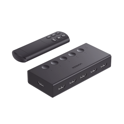 UGREEN - Conmutador HDMI 5X1 | 4K@60Hz | HDMI 2.0, 1.4 | HDCP 2.2, 1.4 | VRR | Dynamic HDR | 3D | CEC | EDID | IR 10 Metros (32.81 Pies) | 18Gbps | Cambio Manual y por Control Remoto | Incluye Cable de Alimentación USB