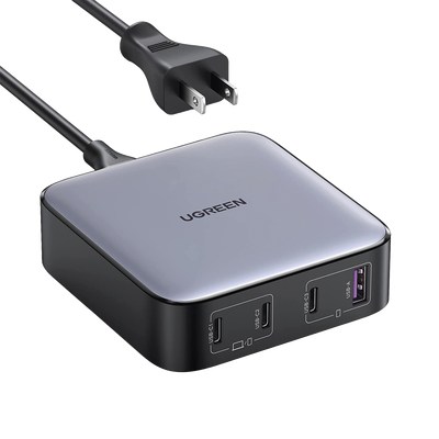 UGREEN - Cargador de Escritorio de 100W | 4 Puertos de Carga Rápida | 3 USB-C | 1 USB-A | Tecnología GaN II +SIC | Power Delivery 3.0 | Quick Charge 4.0 | Chip Confiable y Carga Inteligente | Optimiza la Experiencia de Carga
