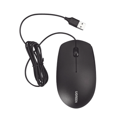 UGREEN - Mouse Óptico USB | Cable USB de 1.5 metros | 3 Botones | 1200DPI | Diseño Ergonómico | Silencioso | Color Negro | Windows / MacOS / Linux / Chrome y otros | También Compatible con  DVR / NVR.