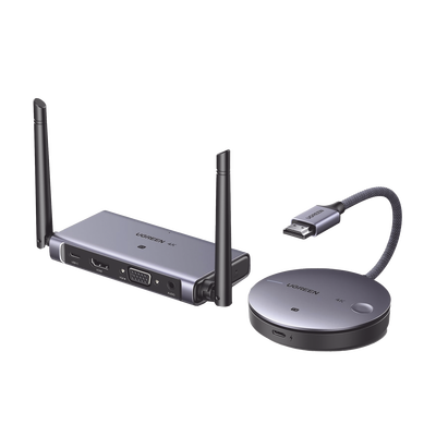 UGREEN - Transmisor y Receptor Inalámbrico HDMI | 50m | Salida HDMI y VGA (Simultanea) | Audio 3.5mm | Efecto 3D | Luz Indicadora LED | Clic and Go | Señal Estable | Amplia Compatibilidad | Conecta con un Clic.