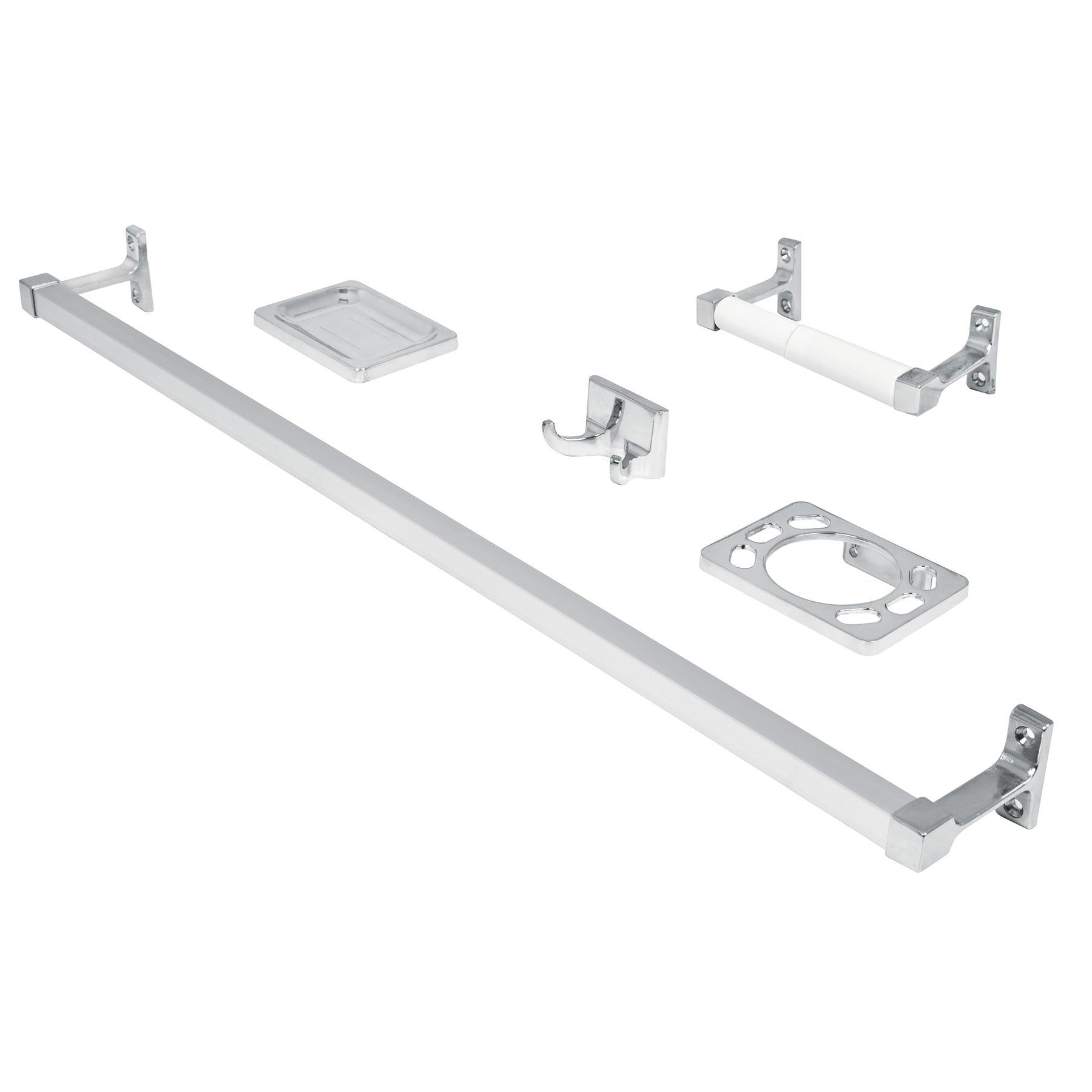 Juego de 5 accesorios para baño, metalicos, cromo, BASIC