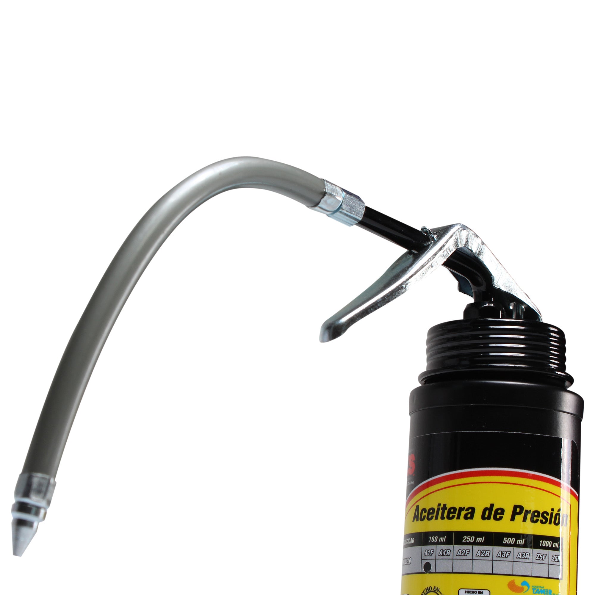 Aceitera de presión, bote de acero, tubo flexible (160 ml)
