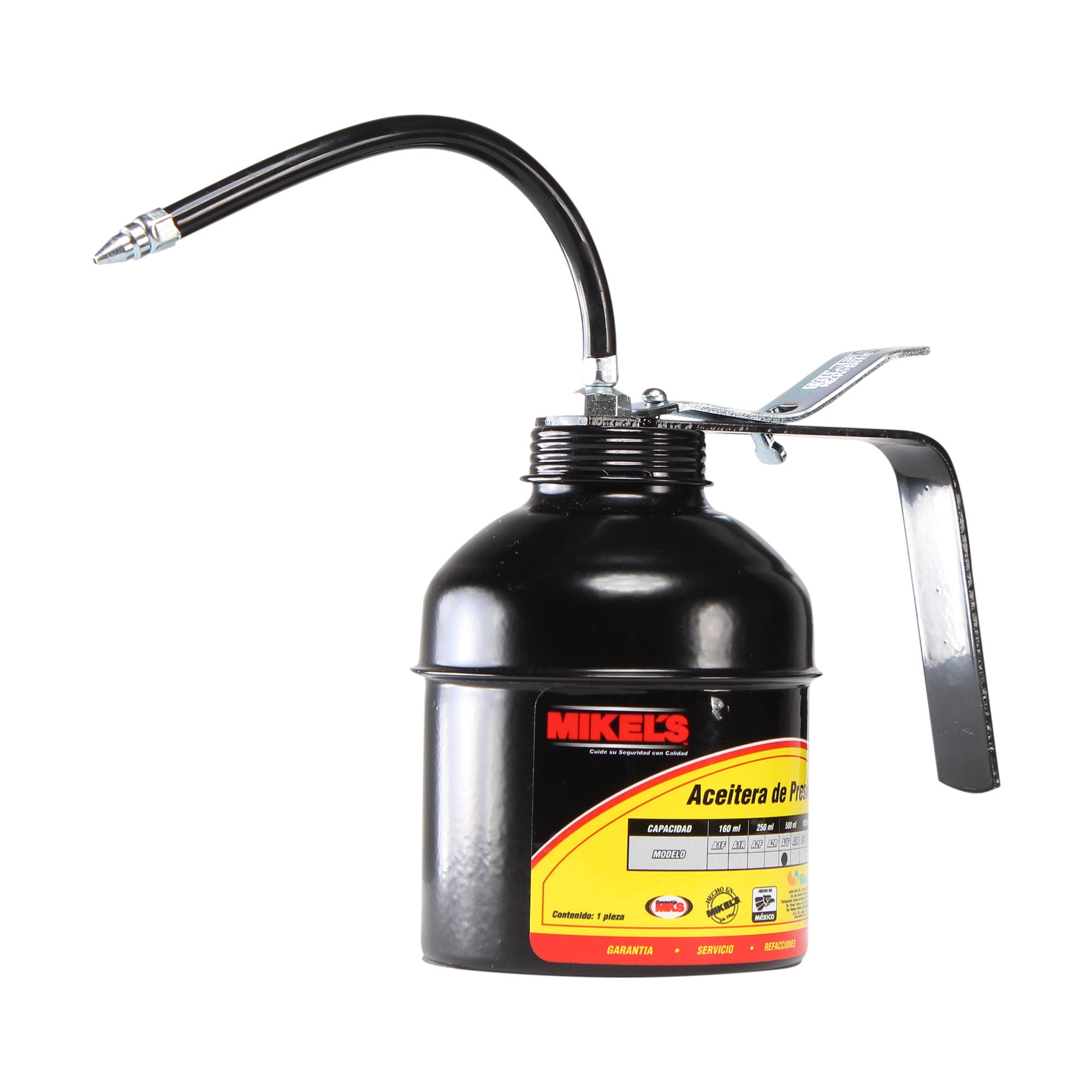 Aceitera de presión, bote de acero, tubo flexible (500 ml)
