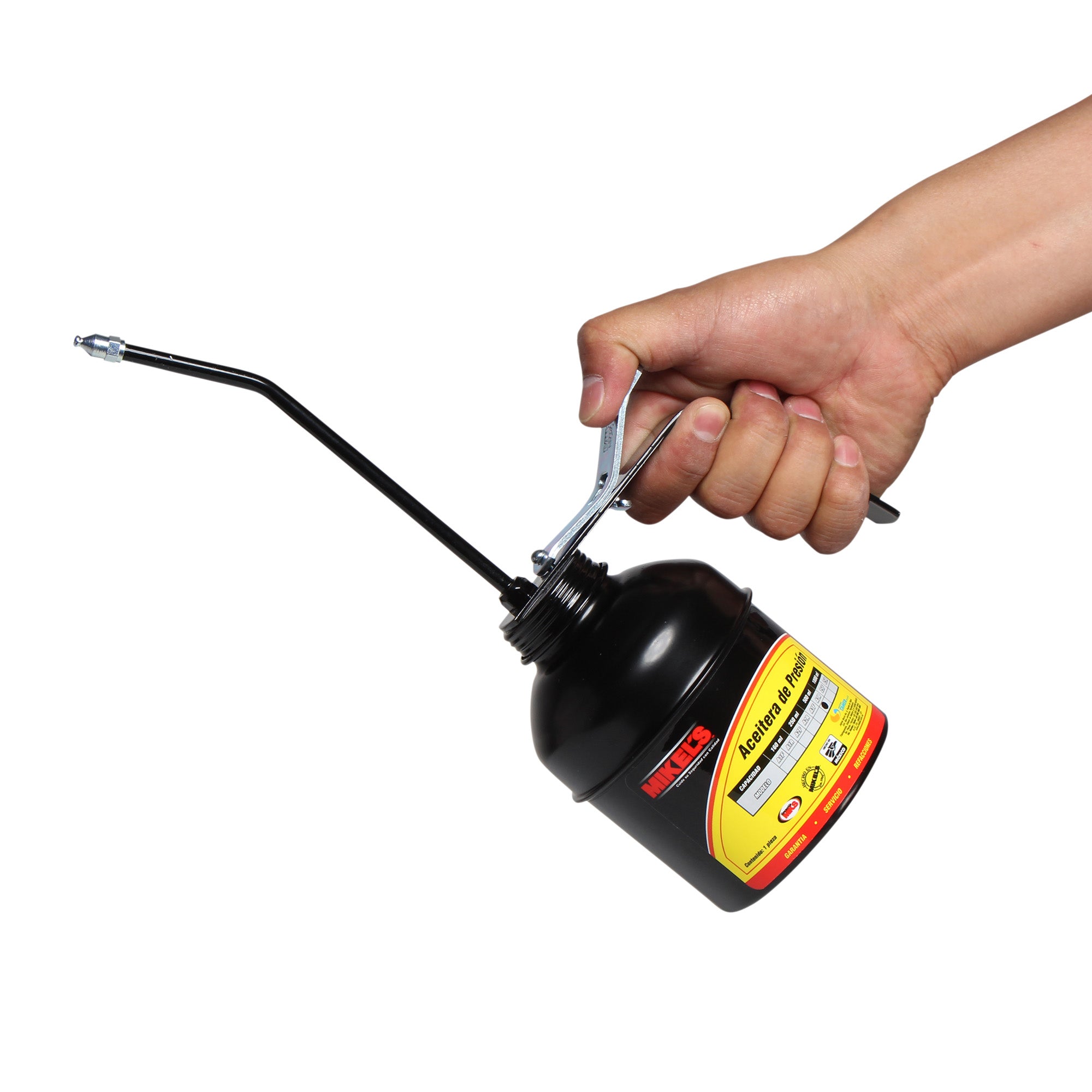 Aceitera de presión, bote de acero, tubo rígido (500 ml)