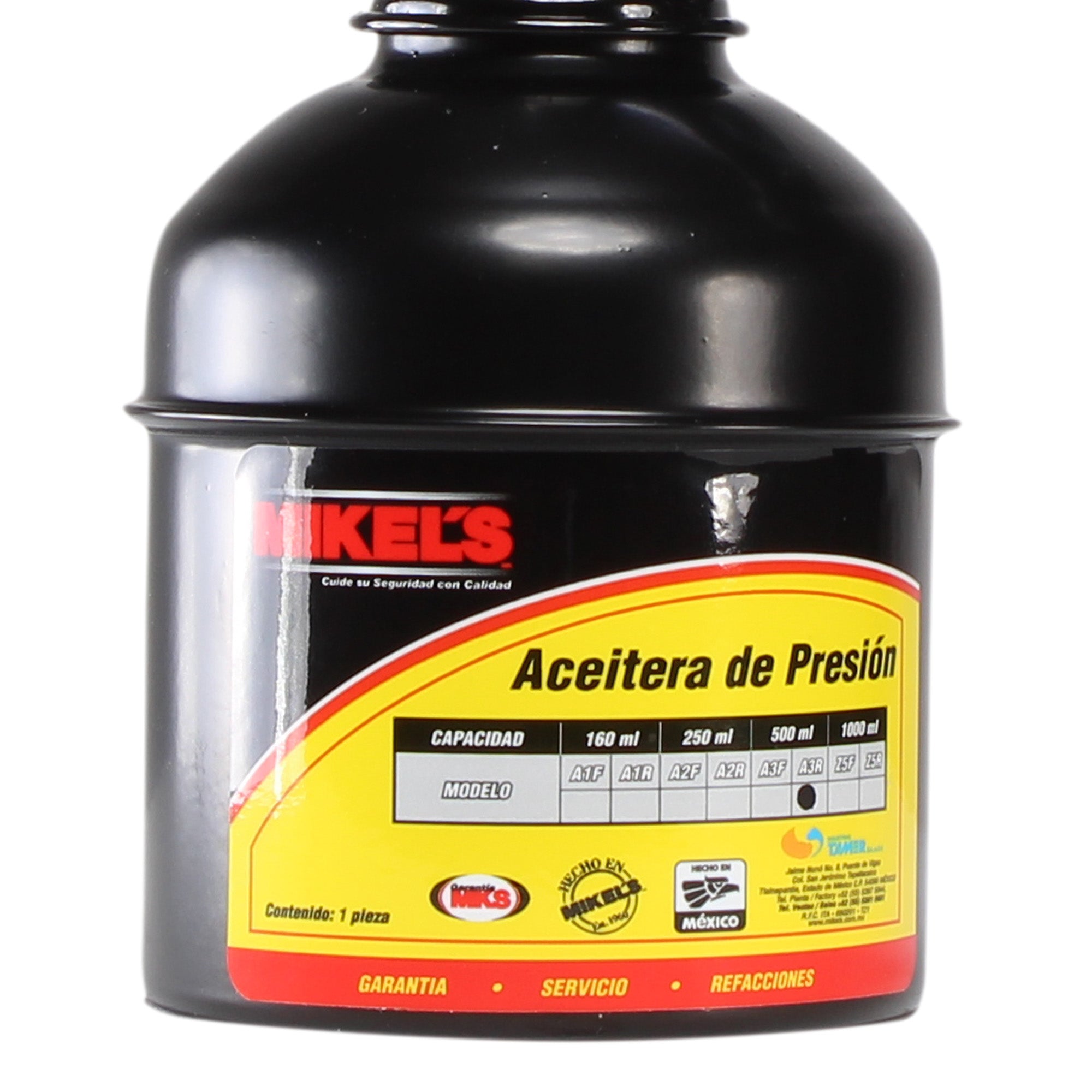 Aceitera de presión, bote de acero, tubo rígido (500 ml)