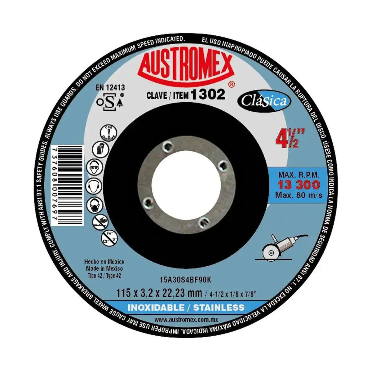 Disco T-27 4.1/2"X1/8"X7/8" Para Corte De Acero Inox. Triple Malla De F.v.