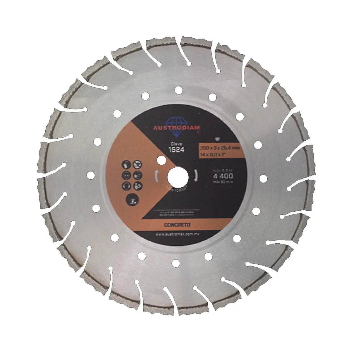 Disco De Diamante 14"X0.110"X1" Segmentado P/Corte De Concreto Curado Naranja Bronce