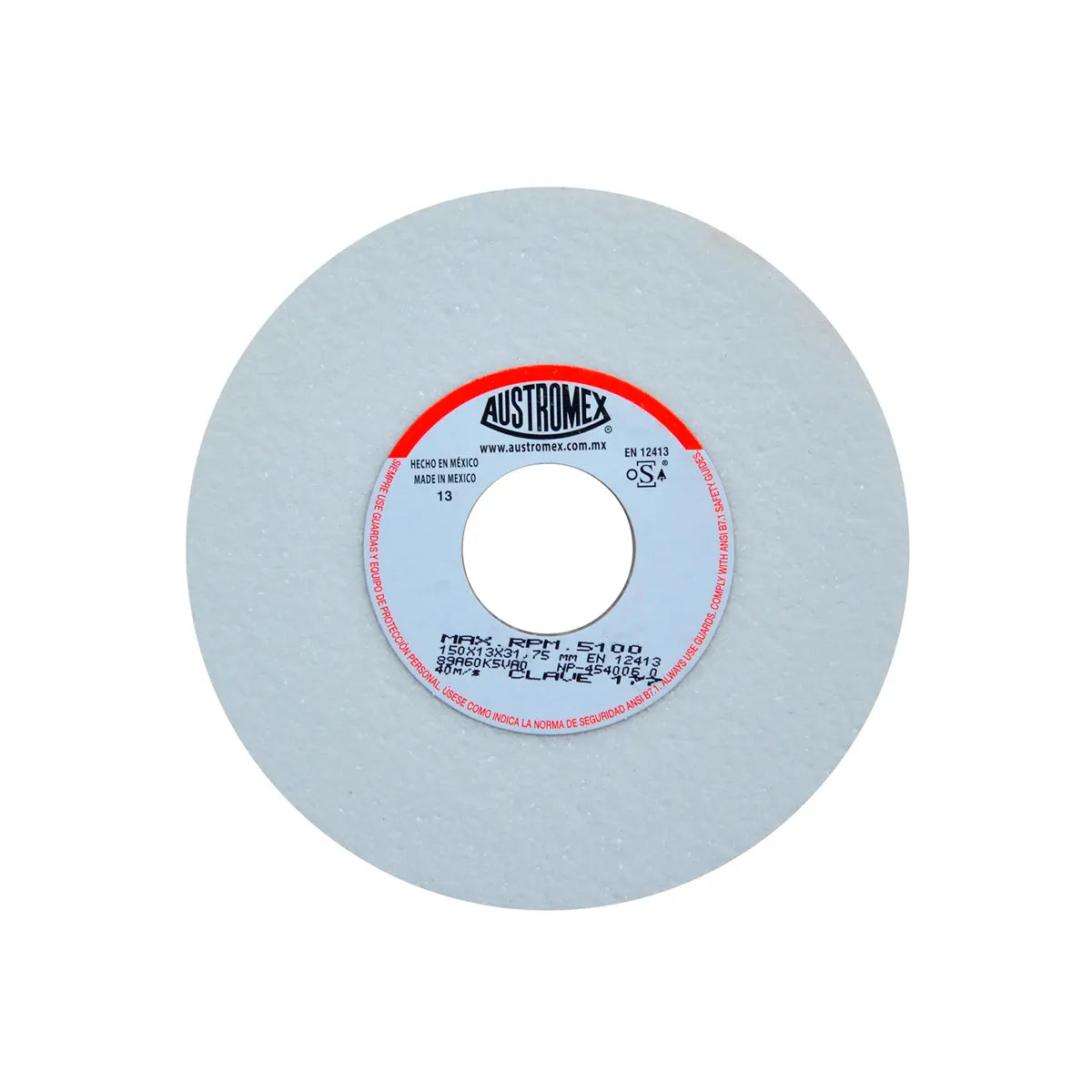 Piedra Abrasiva T-1 6"X1/2"X1.1/4" G60 Blanca Uso Gral-Metal-Rectificar-Carbon