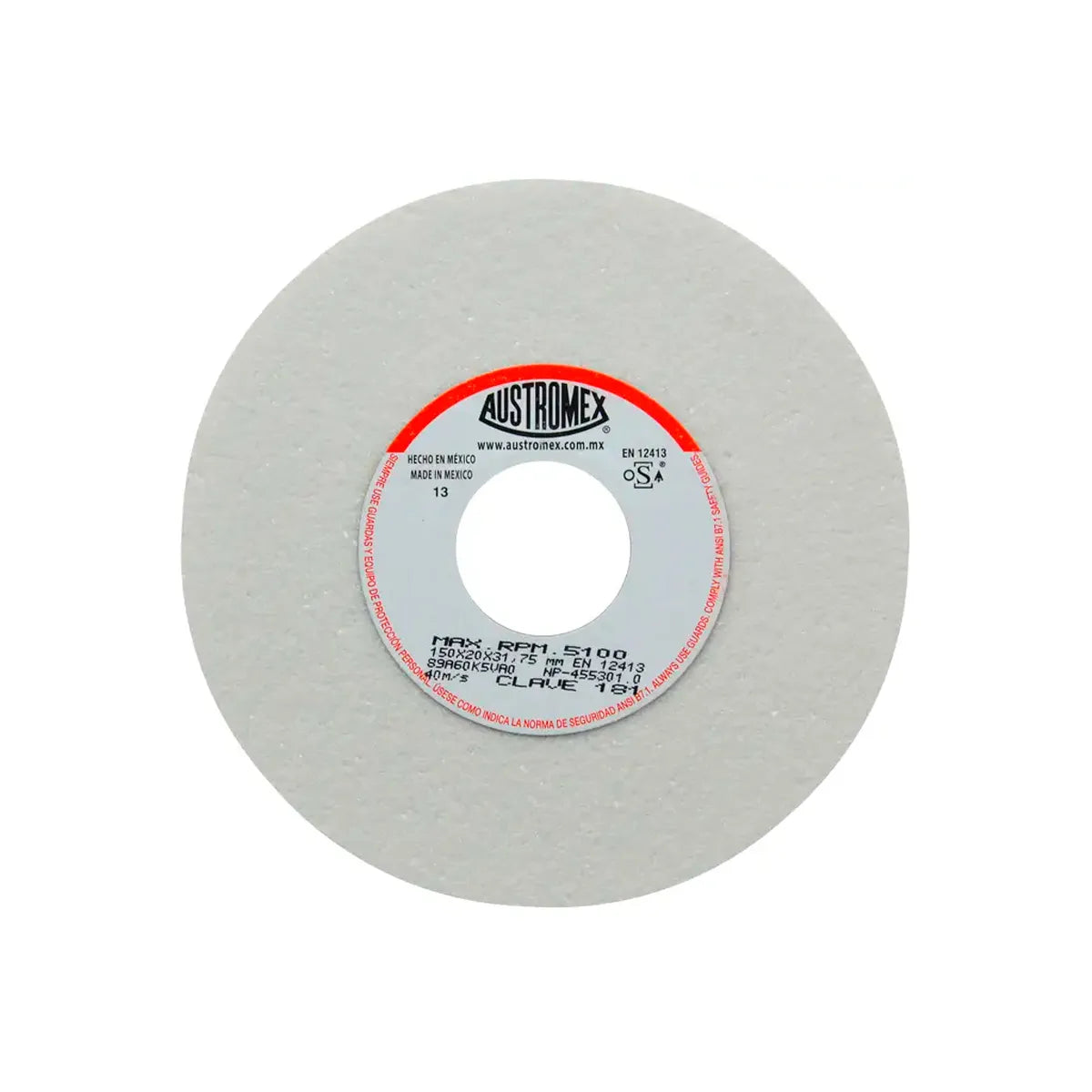 Piedra Abrasiva T-1 6"X3/4"X1.1/4" G60 Blanca Uso Gral-Metal-Rectificar-Carbon