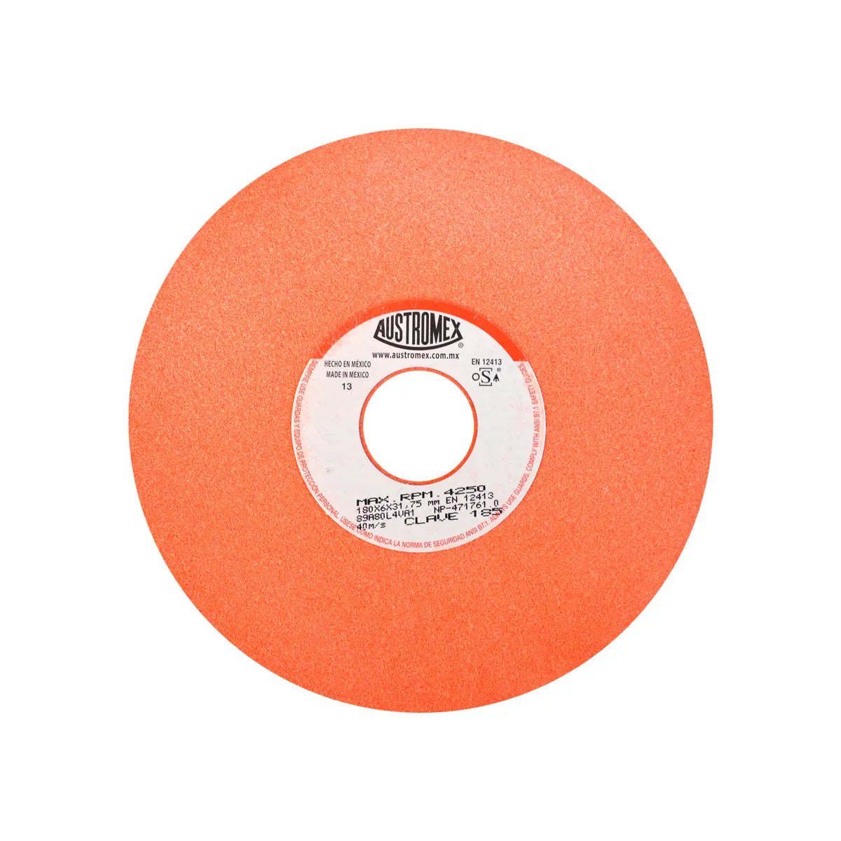 Piedra Abrasiva T-1 7"X1/4"X1.1/4" G80 Naranja Uso Gral-Metal-Afilar,Fresas,Brocas-Carbon