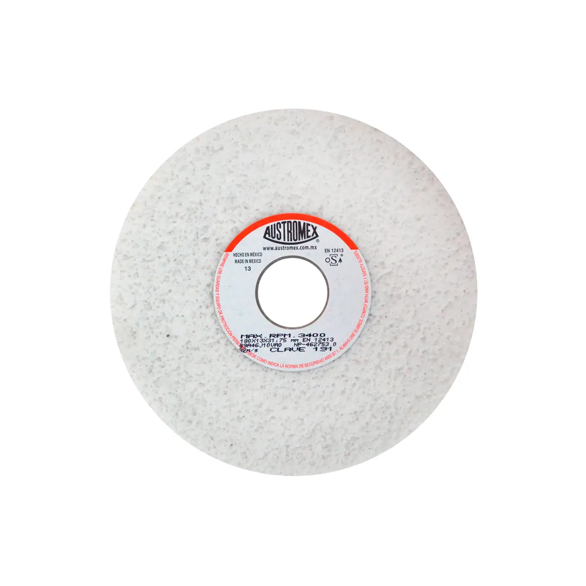 Piedra Abrasiva T-1 7"X1/2"X1.1/4" G46 Blanca Porosa Uso Gral-Metal-Rectificar-Carbon