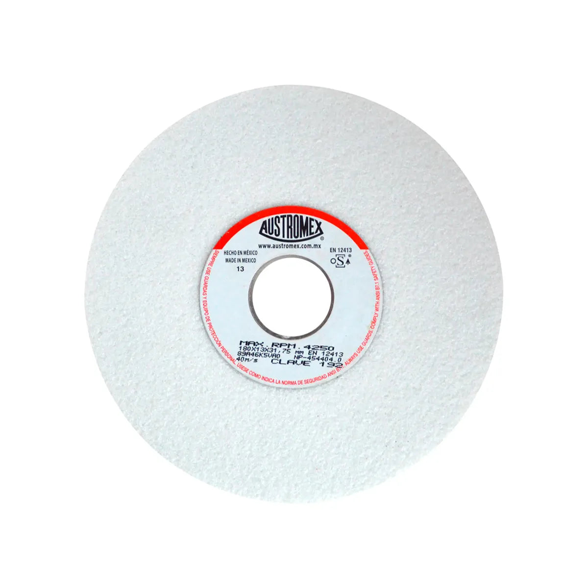 Piedra Abrasiva T-1 7"X1/2"X1.1/4" G46 Blanca Uso Gral-Metal-Rectificar-Carbon