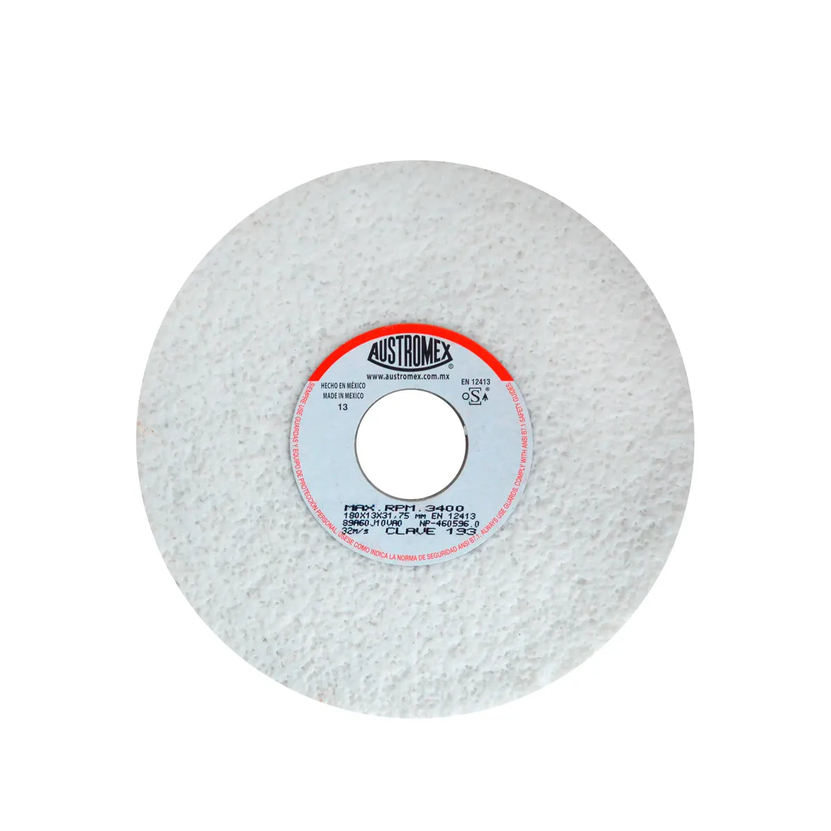 Piedra Abrasiva T-1 7"X1/2"X1.1/4" G60 Blanca Porosa Uso Gral-Metal-Rectificar-Carbon
