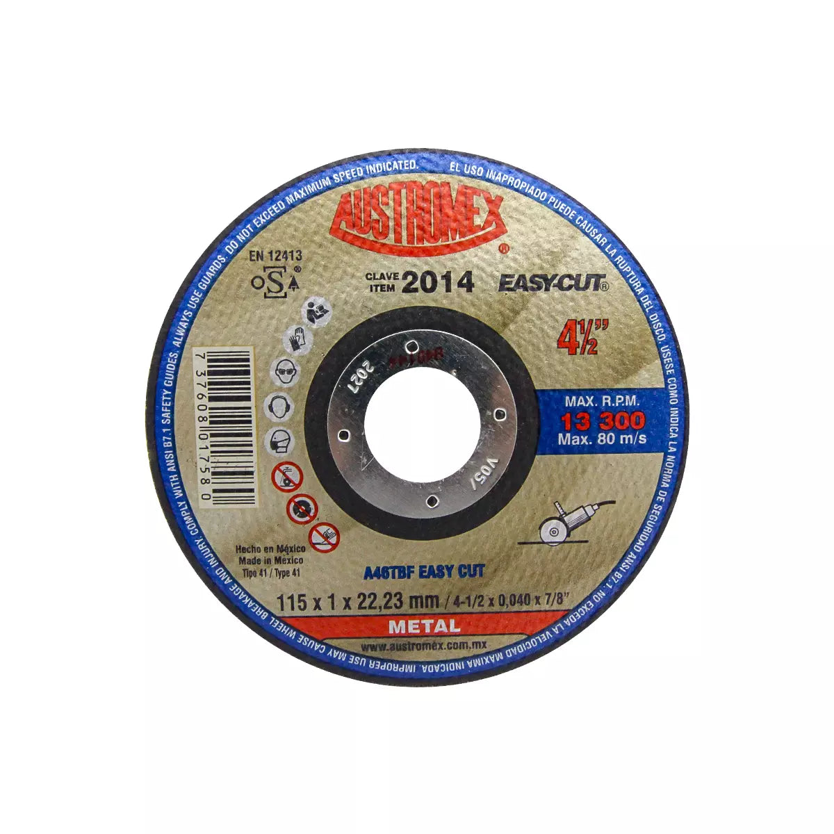 Disco Para Corte De Metal 4.1/2"X3/64"X7/8" (Easy-Cut)