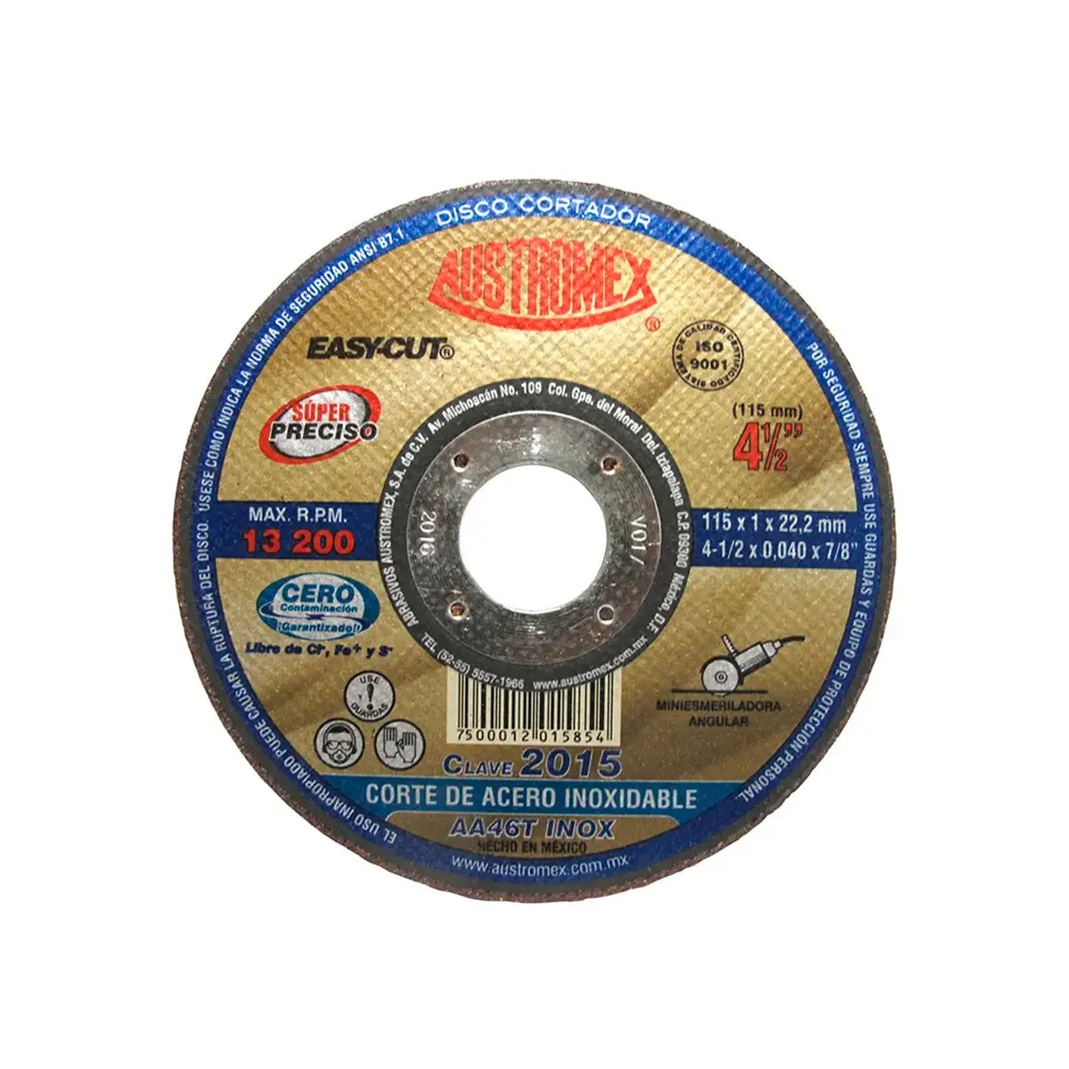 Disco Para Corte De Acero Inoxidable 4.1/2"X3/64"X7/8" (Easy-Cut)